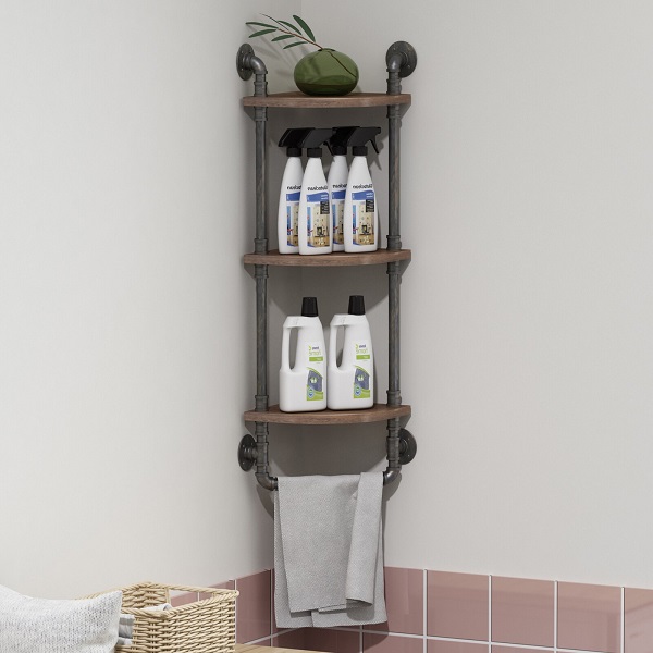 3 tier corner shelf bathroom with built-in towel holder