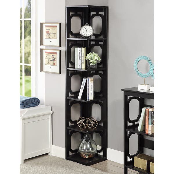 Five-tier open back panel corner shelf  with modern aesthetic design