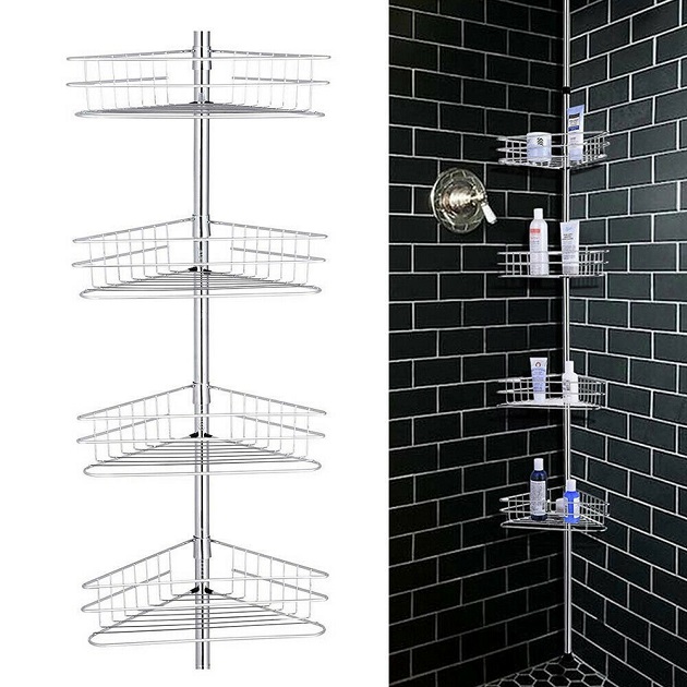 Four layer convenient corner shower shelf with hook design