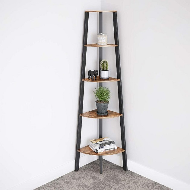 Tall triangle corner shelf with ladder design