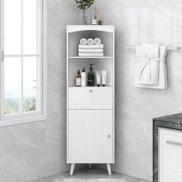 Triangle elegant corner cabinet with open shelves