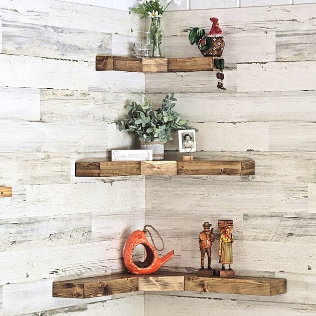 Wooden corner shelves with charm and style