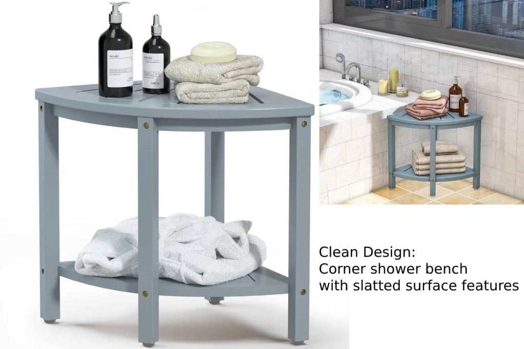Clean design Corner shower bench with slatted surface features