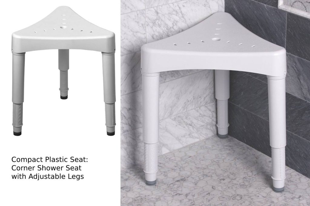 compact plastic seat corner shower seat with adjustable legs