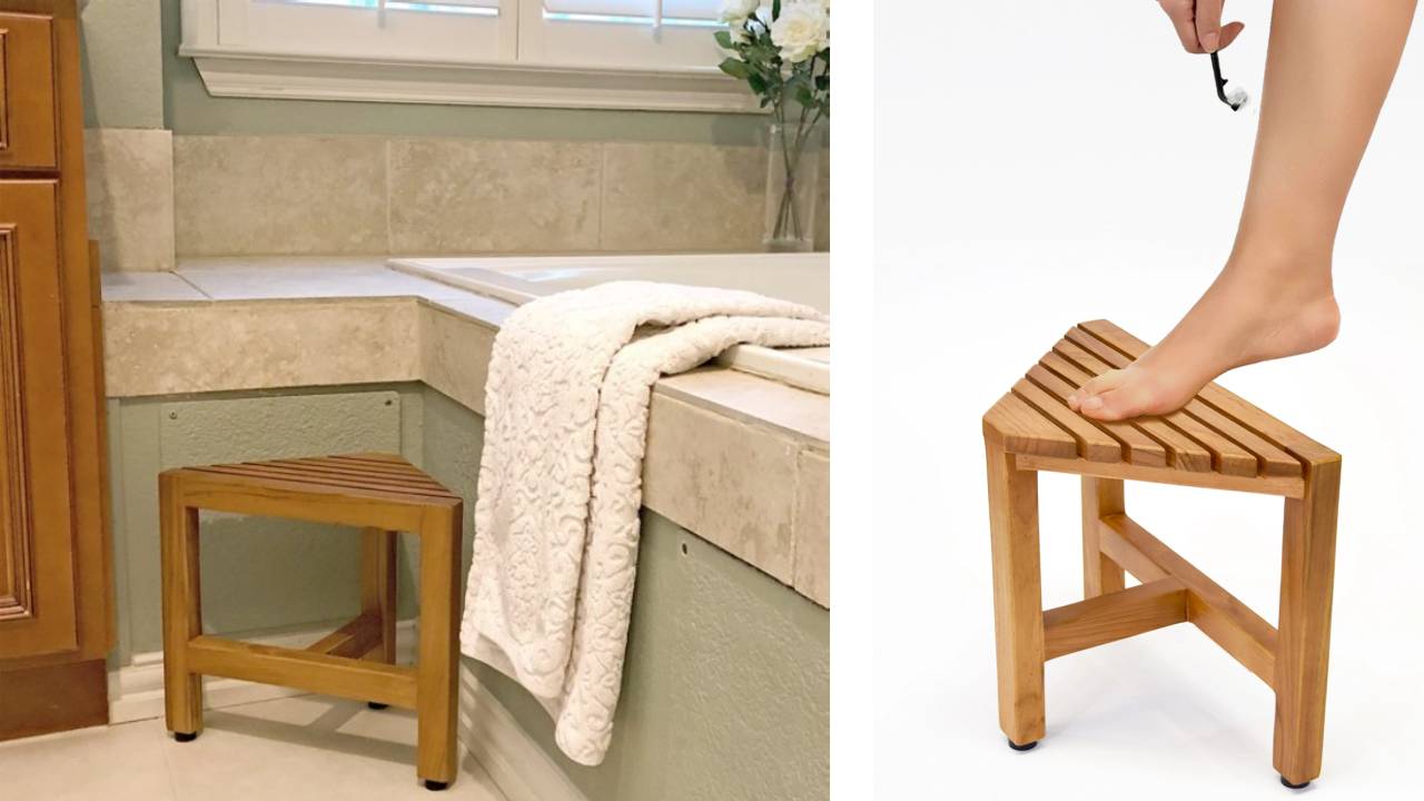 contemporary design teak corner shower seat with silk-smooth finish