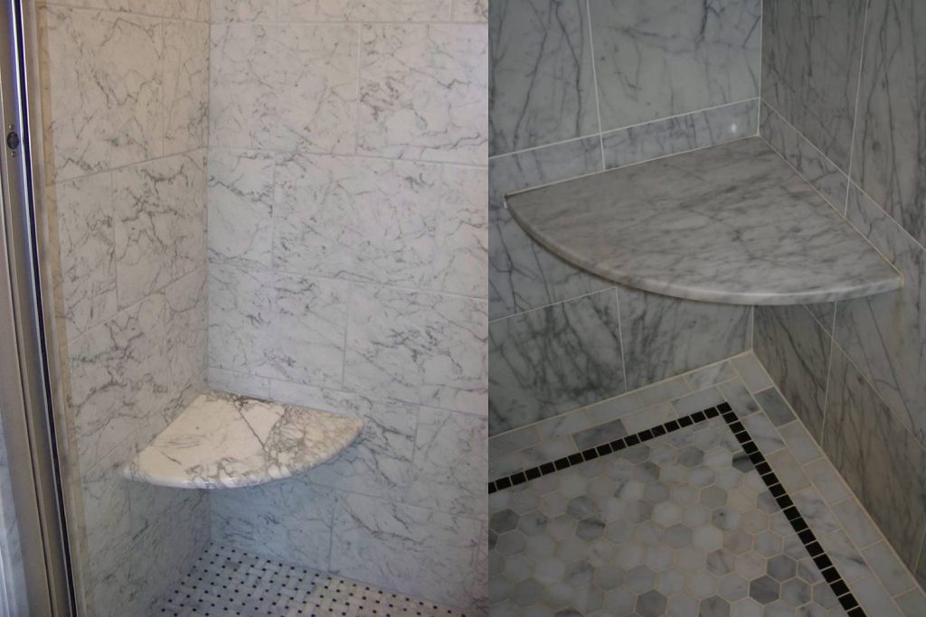 Marble polished solid surface wall mount corner shower seat