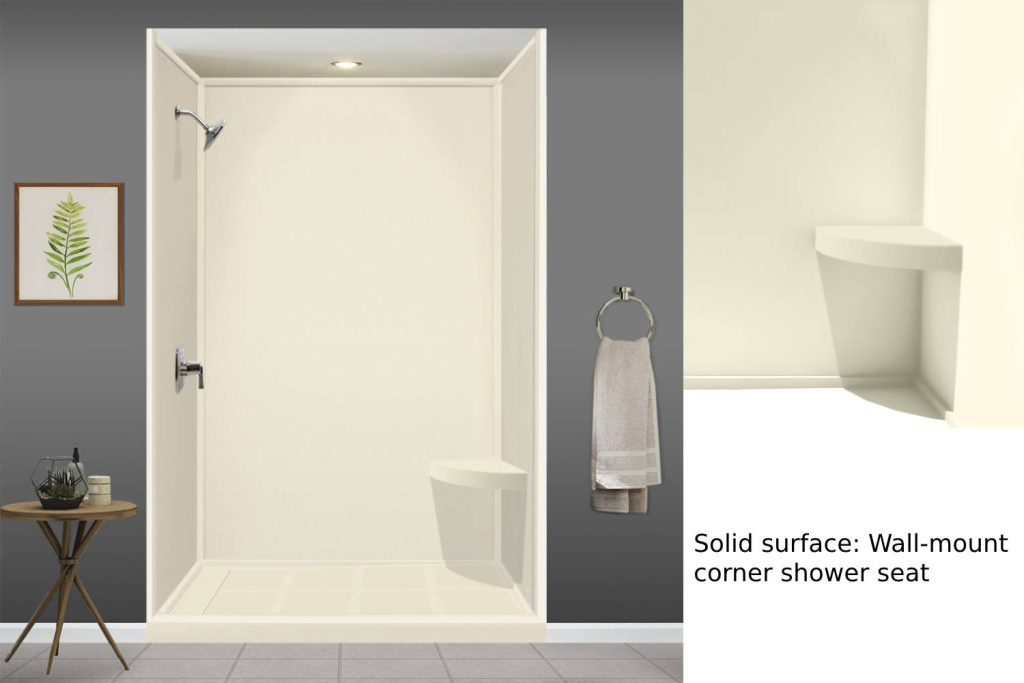 Solid surface wall-mount corner shower seat
