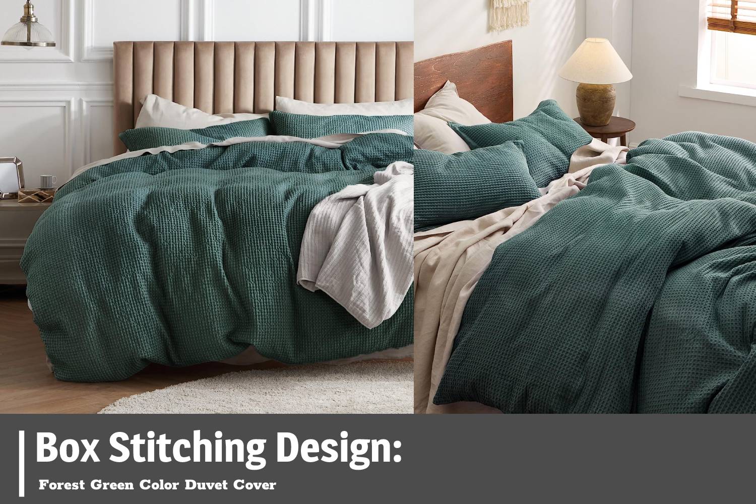 Box stitching design: Forest green color duvet cover