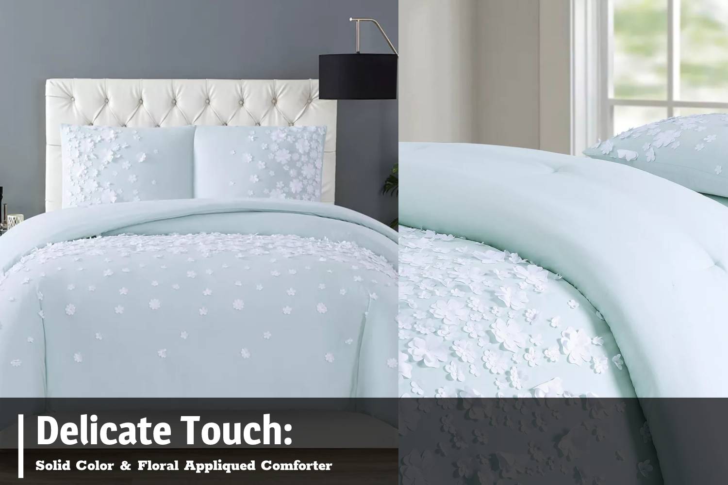Delicate touch: Solid color & floral appliqued flowers comforter