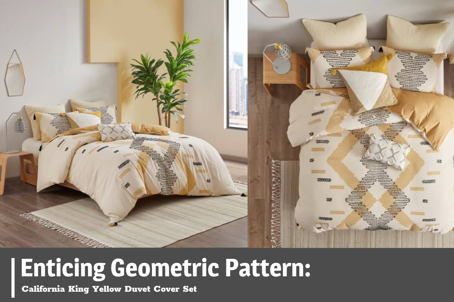 Enticing geometric pattern: California king yellow duvet cover set
