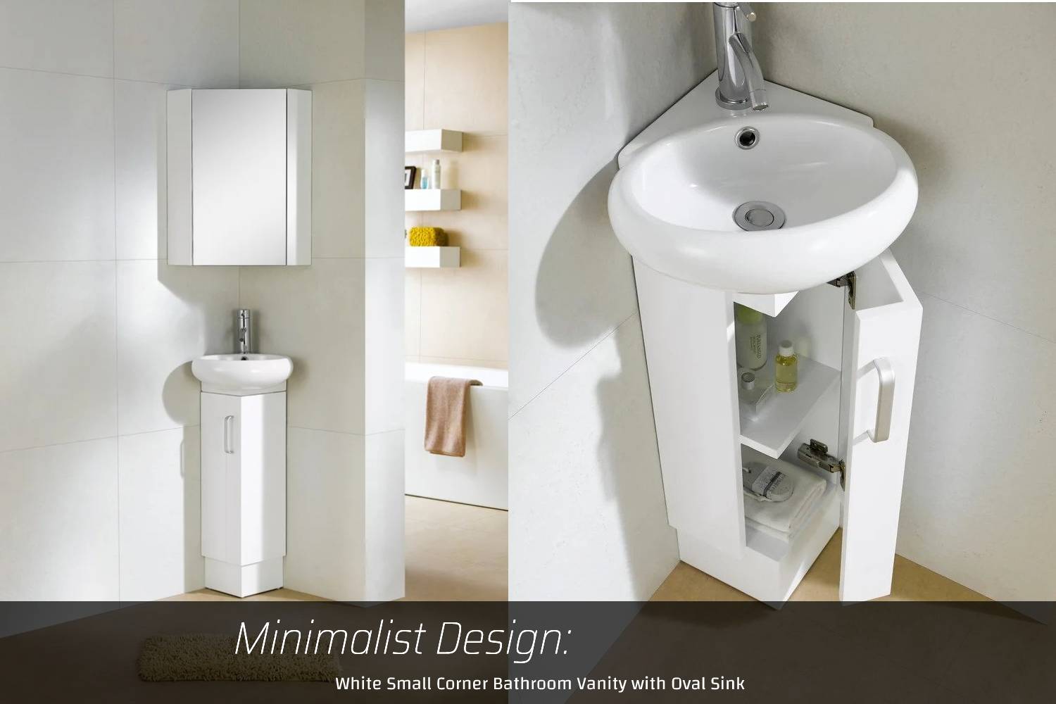 Minimalist design white small corner bathroom vanity with oval sink