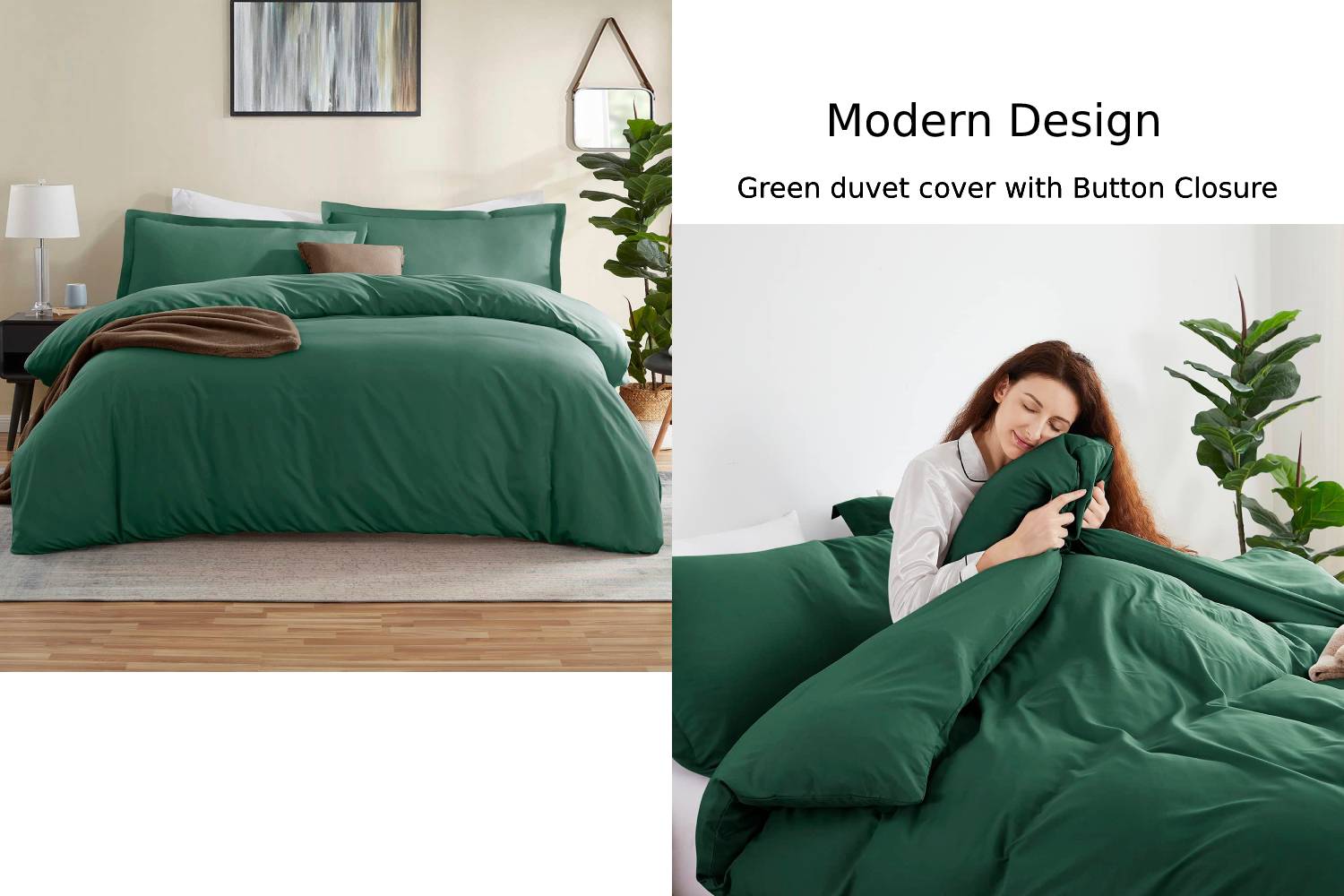 Modern Design: Green duvet cover with Button Closure