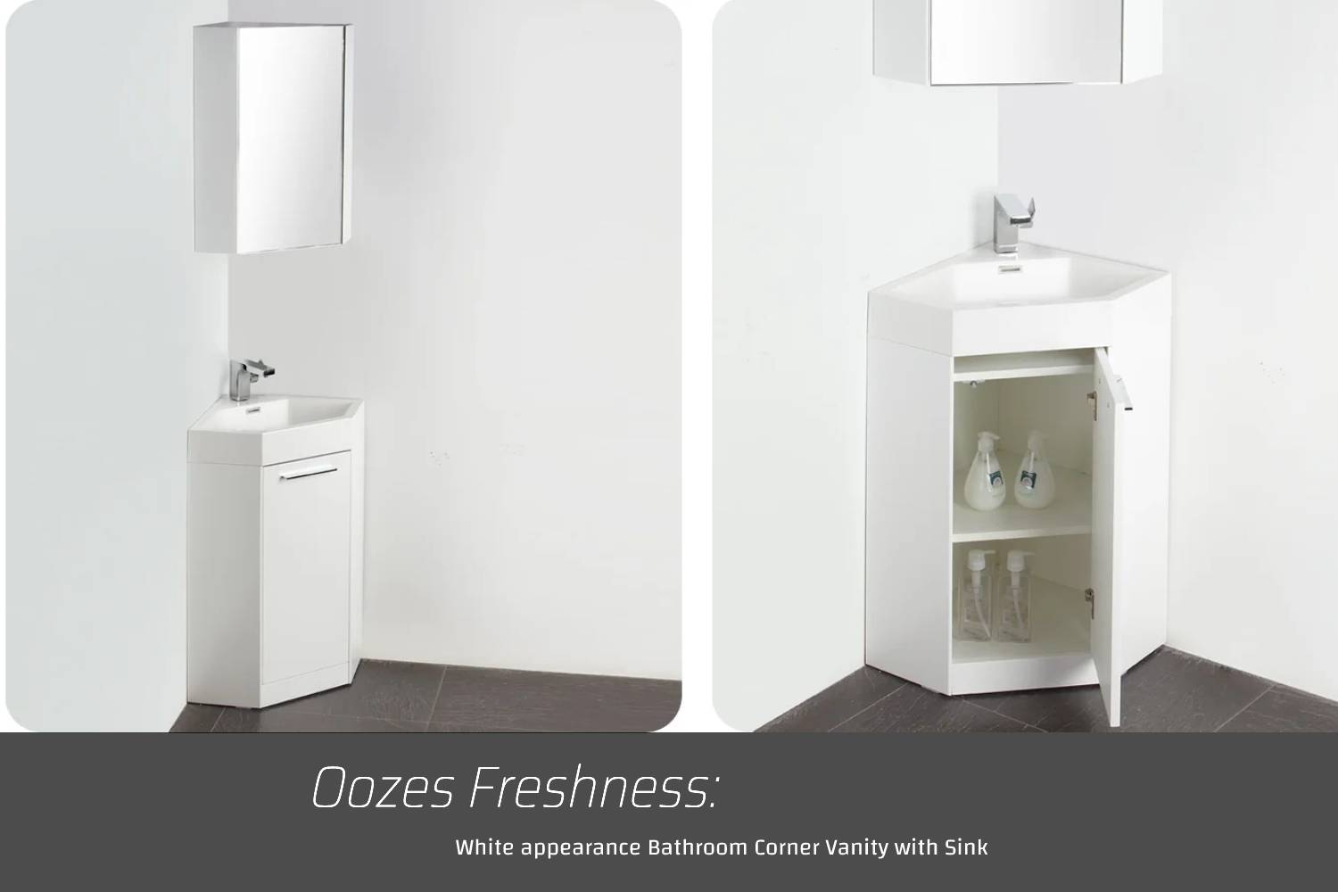 Oozes freshness white appearance bathroom corner vanity with sink