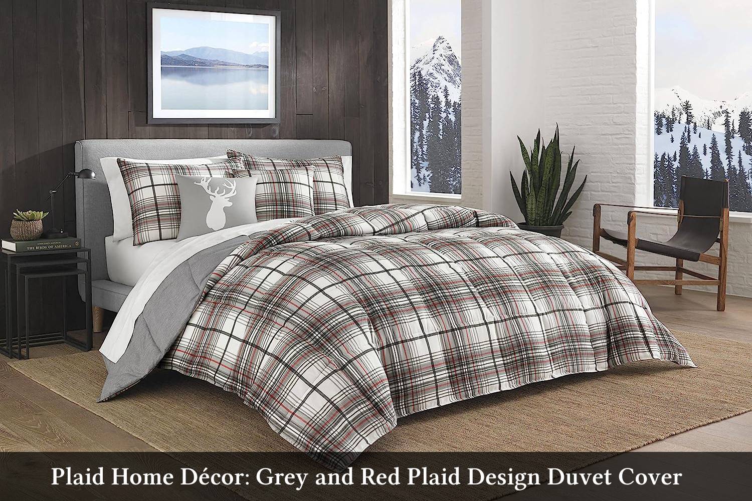 Plaid home décor: Grey and red plaid design duvet cover