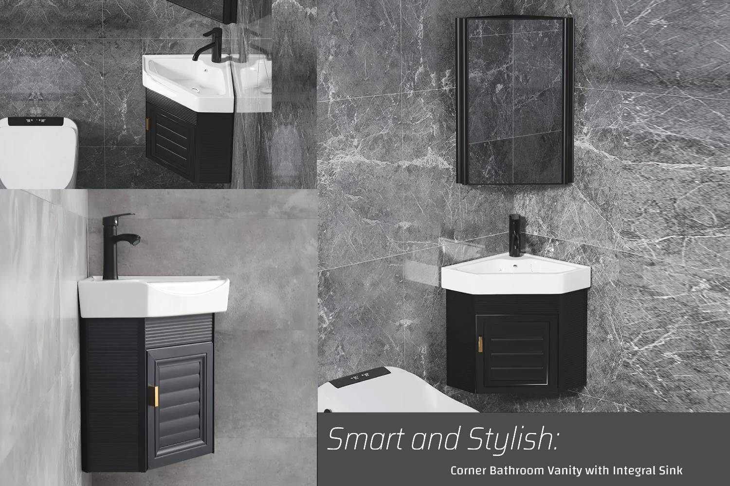 Smart and stylish Corner bathroom vanity with integral sink