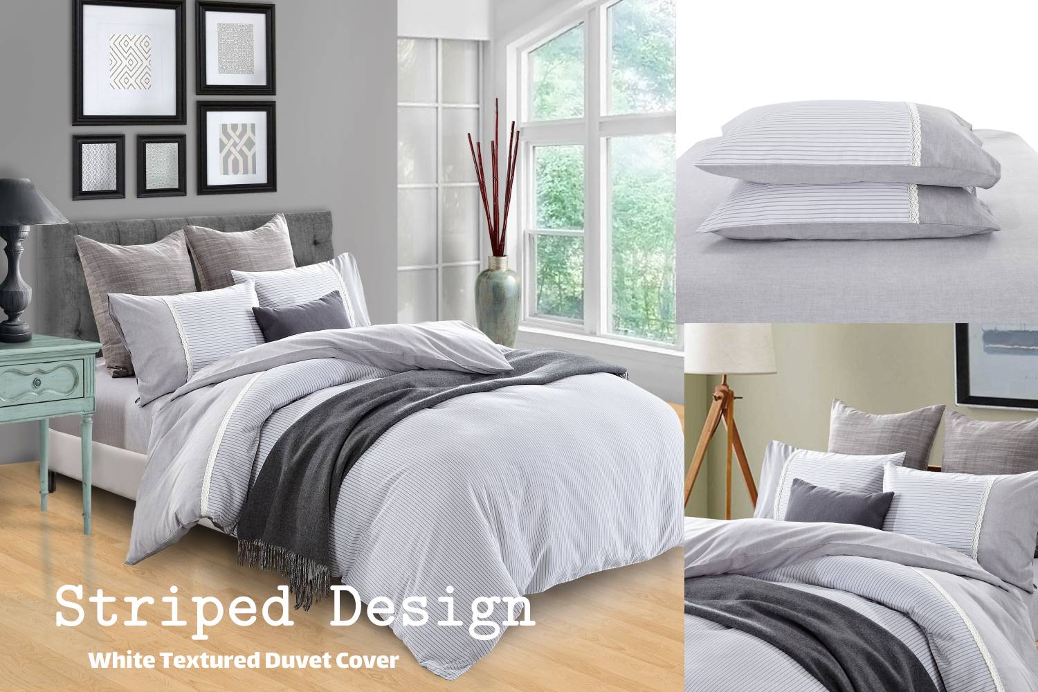 Striped design: White textured duvet cover