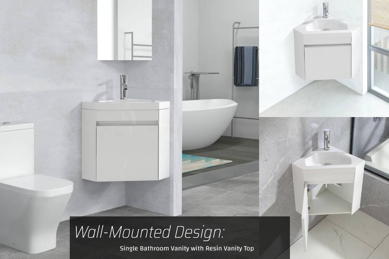 Wall-mounted design single bathroom vanity with resin vanity top