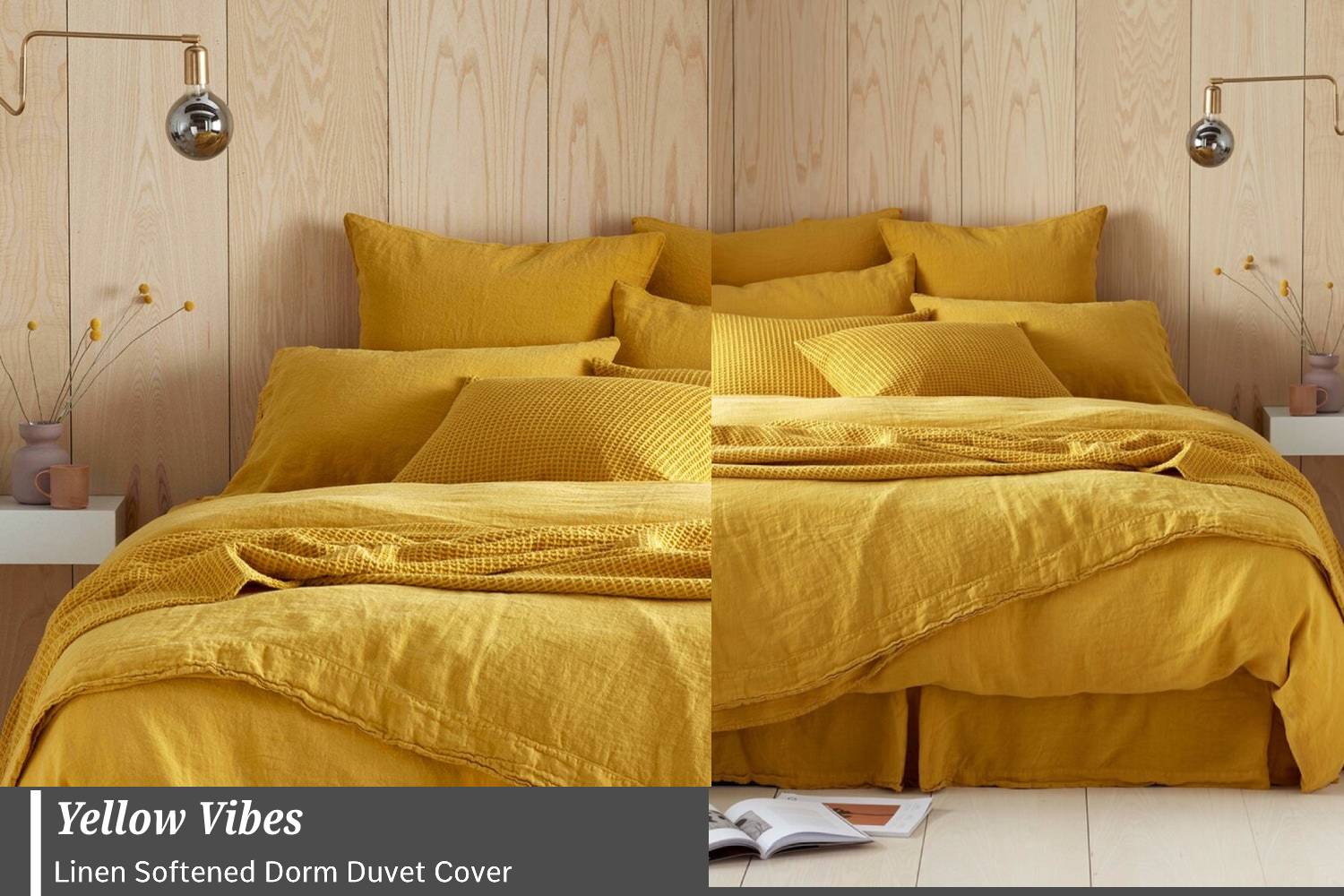 yellow vibes linen softened dorm duvet cover