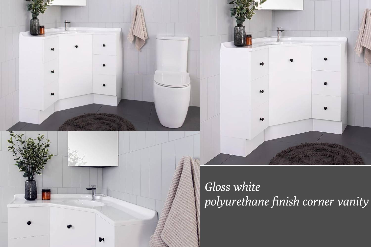 gloss white polyurethane finish corner vanity